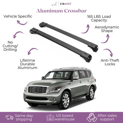 ERKUL Roof Rack Cross Bars Fits Infiniti 14-22 QX80 11-13 QX56 Aluminum Black
