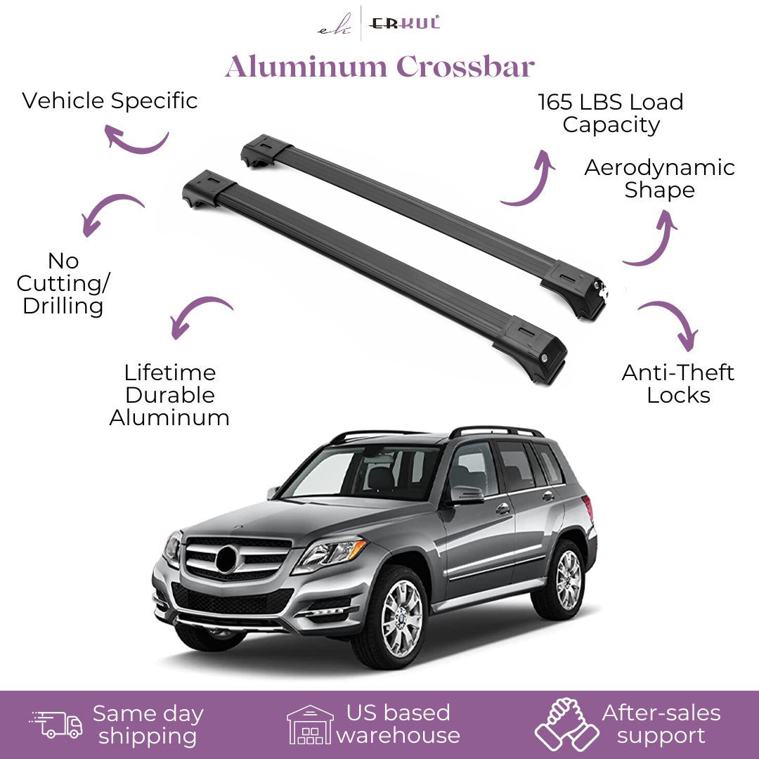 ERKUL Roof Rack Cross Bars for Mercedes Benz GLK Class 2009-2015 For Raised Rails - Black