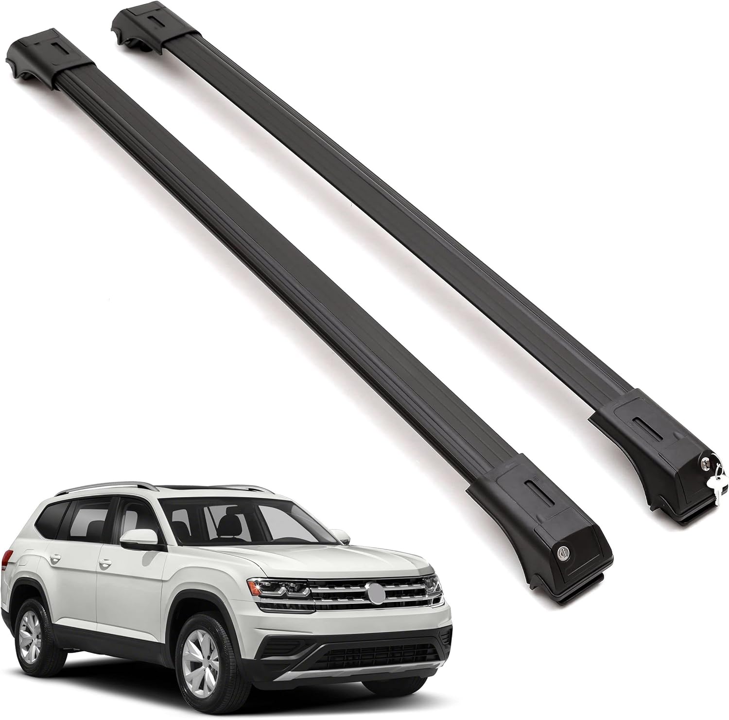 ERKUL Roof Rack Cross Bars Fits Volkswagen Atlas 2018-25 Fits Raised Rails Black