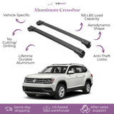 ERKUL Roof Rack Cross Bars for VW Volkswagen Atlas 2018-2024 | Aluminum Crossbars with Anti Theft Lock for Rooftop | Compatible with Raised Rails - Black