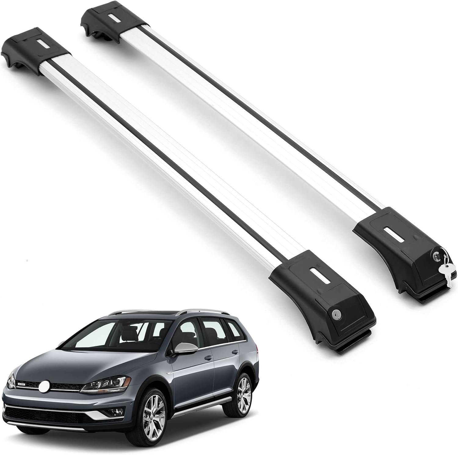 ERKUL Roof Rack Cross Bars for VW Volkswagen Golf SW Alltrack 2013-2019 For Raised Rails - Silver