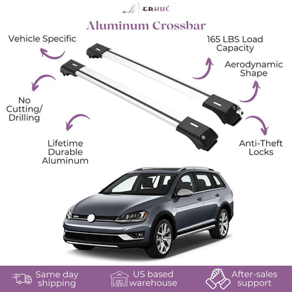 ERKUL Roof Rack Cross Bars for VW Volkswagen Golf SW Alltrack 2013-2019 For Raised Rails - Silver