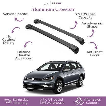 ERKUL Roof Rack Cross Bars for VW Volkswagen Golf SW Alltrack 2013-2019 For Raised Rails - Black