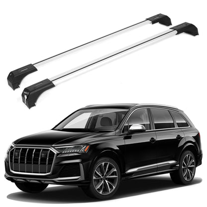 ERKUL Roof Rack Cross Bars Fits Audi Q7 2017-2025 Aluminum Lockable Silver