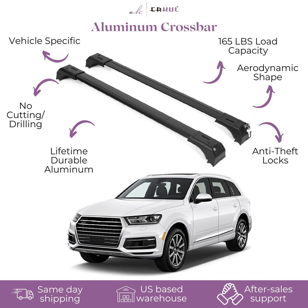 ERKUL Roof Rack Cross Bars Fits Audi Q7 2017-2025 Aluminum Lockable Black