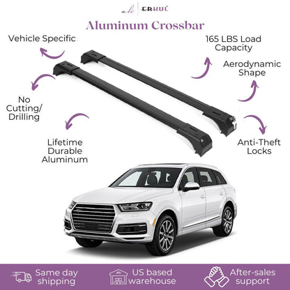 ERKUL Roof Rack Cross Bars Fits Audi Q7 2017-2025 Aluminum Lockable Black