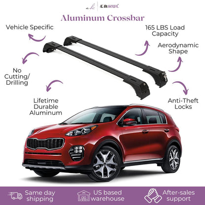 ERKUL Roof Rack Cross Bars Fits Kia Sportage 2017-2022 Fits Flush Rails Black