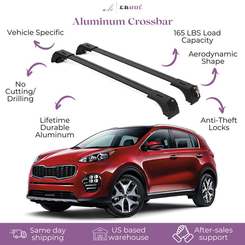 ERKUL Roof Rack Cross Bars for Kia Sportage 2017-2022 | Anti-Theft Lock Aluminum Crossbars for Rooftop Cargo Carrier | Black