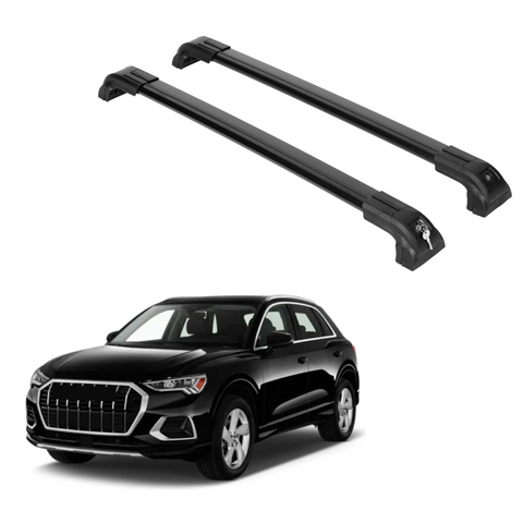 ERKUL Heavy Duty 220lbs Roof Rack Cross Bars for Audi Q3 2019-2024 | Solid Metal Mounts | Aluminum Crossbars with Anti Theft Lock for Rooftop - Compatible with Flush Rails - Black