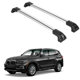 ERKUL Heavy Duty 220lbs Roof Rack Cross Bars for BMW X5 G05 2019-2024 | Solid Metal Mounts | Aluminum Crossbars with Anti Theft Lock for Rooftop - Compatible with Flush Rails - Silver