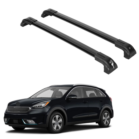ERKUL Heavy Duty 220lbs Roof Rack Cross Bars for Kia NIRO 2016-2022 | Solid Metal Mounts | Aluminum Crossbars with Anti Theft Lock for Rooftop - Compatible with Flush Rails - Black