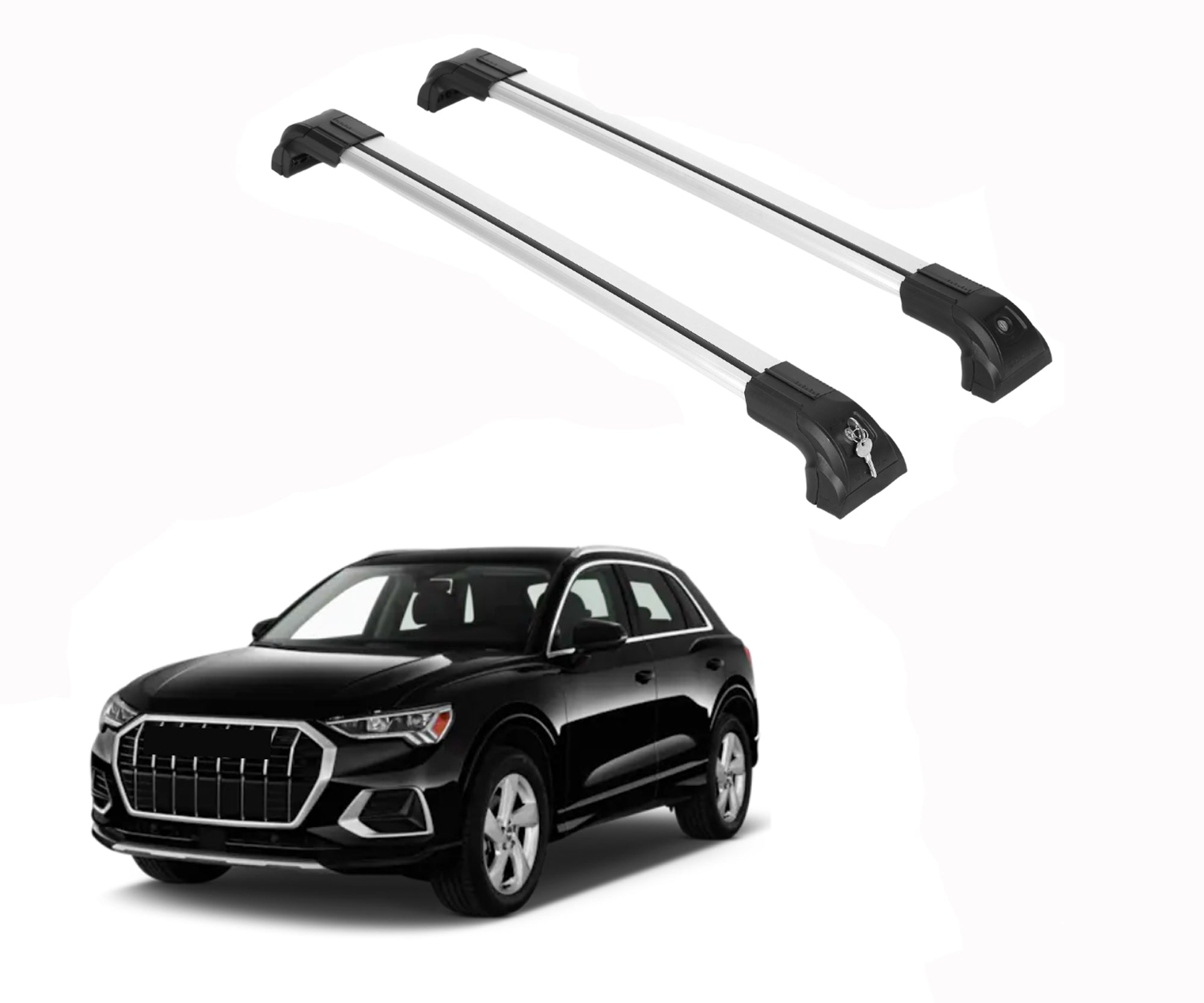 Heavy Duty Roof Rack Crossbars Fits Audi Q3 2019-2025 for Flush Rails Silver