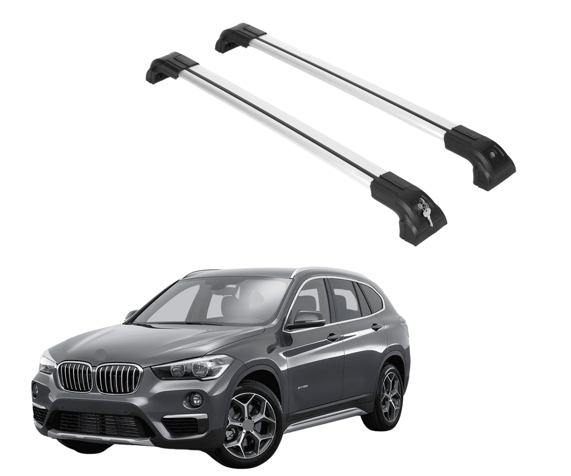 Heavy Duty Roof Rack Crossbars Fits BMW X1 2016-2022 for Flush Rails Silver