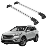 ERKUL Heavy Duty 220lbs Roof Rack Cross Bars for Hyundai Santa Fe 2013-2018 | Solid Metal Mounts | Aluminum Crossbars with Anti Theft Lock for Rooftop - Compatible with Flush Rails - Silver