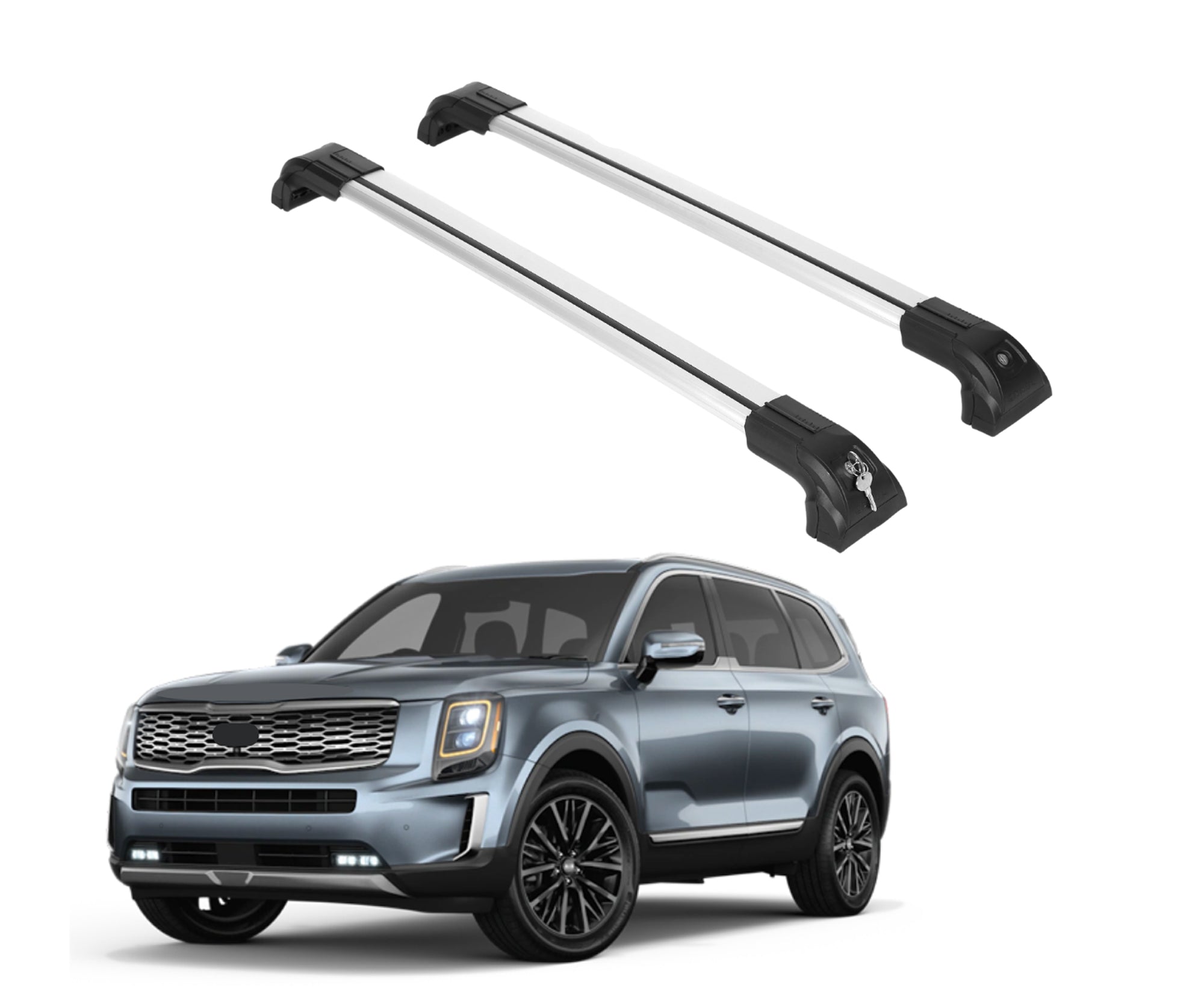 Heavy Duty 220 lbs Roof Rack Crossbars Fits Kia Telluride 2019-25 With Metal Mounts Silver