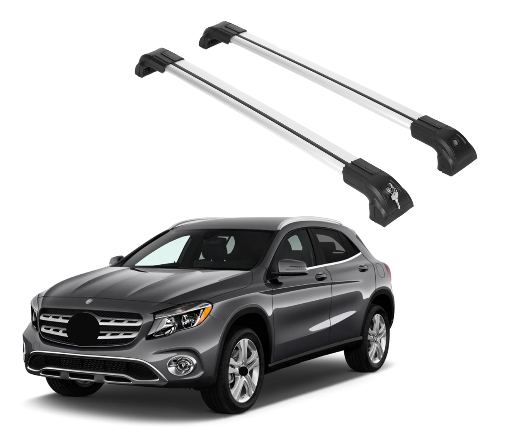 Heavy Duty 220 lbs Roof Rack Crossbars Fits Mercedes GLA 2014-20 With Metal Mounts Silver