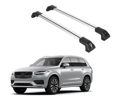 Heavy Duty Roof Rack Crossbars Fits Volvo XC-90 2016-2025 for Flush Rails Silver