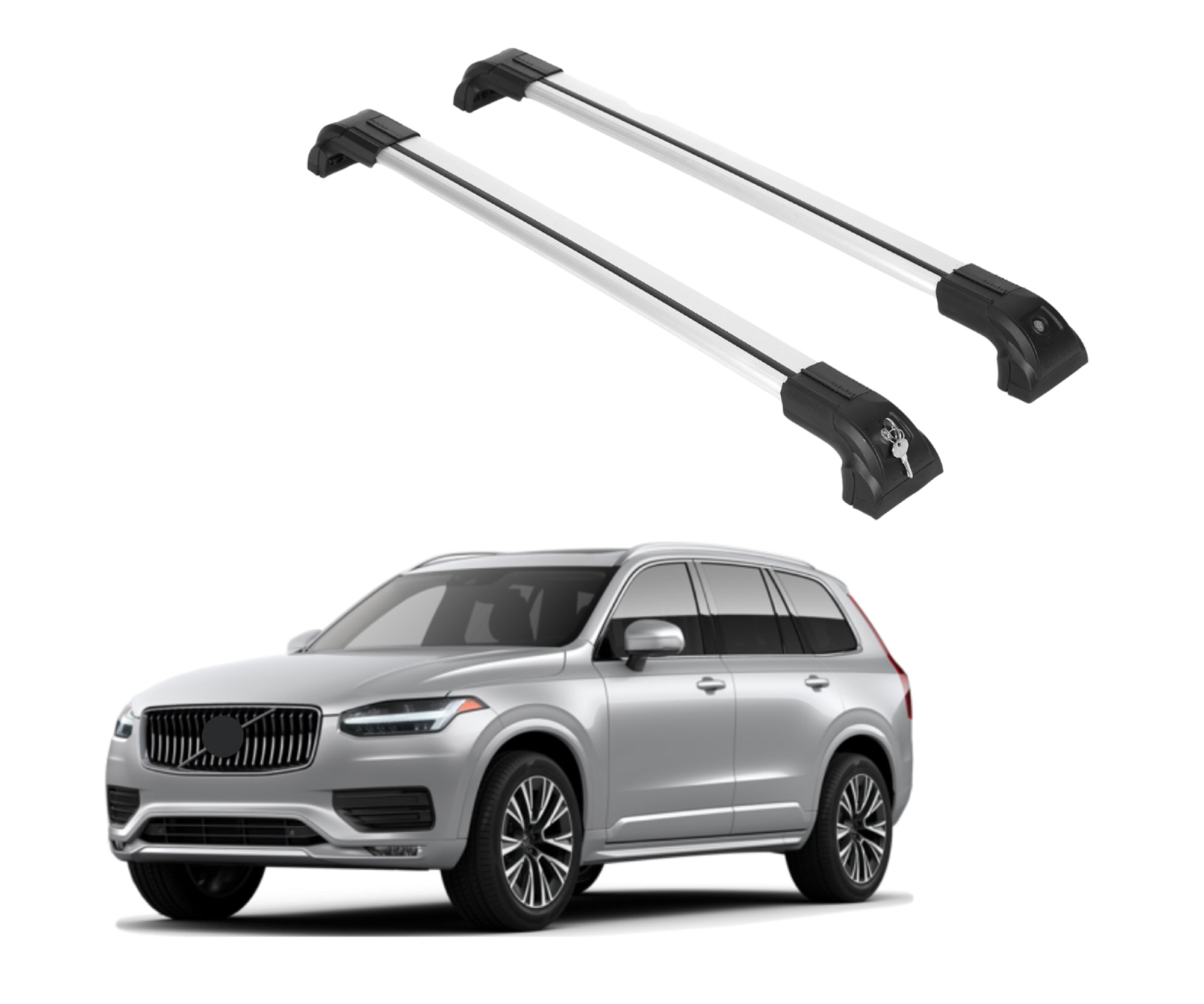 Heavy Duty Roof Rack Crossbars Fits Volvo XC-90 2016-2025 for Flush Rails Silver