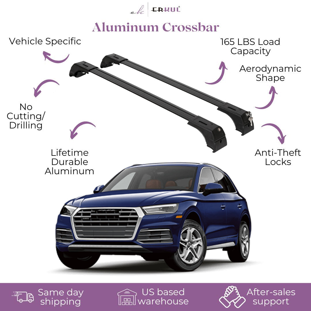 Erkul Roof Rack Cross Bars Fits Audi Q5 / SQ5 2018-2025 Fits Flush Rails Black