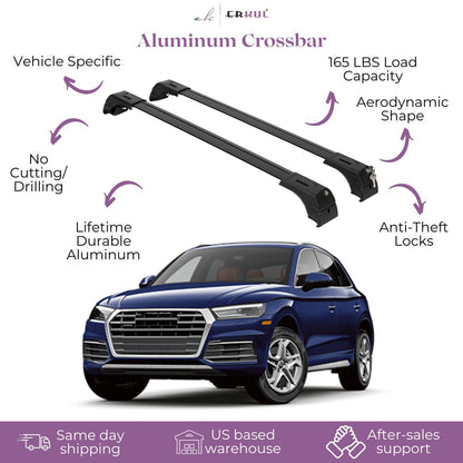 Erkul Roof Rack Cross Bars Fits Audi Q5 / SQ5 2018-2025 Fits Flush Rails Black