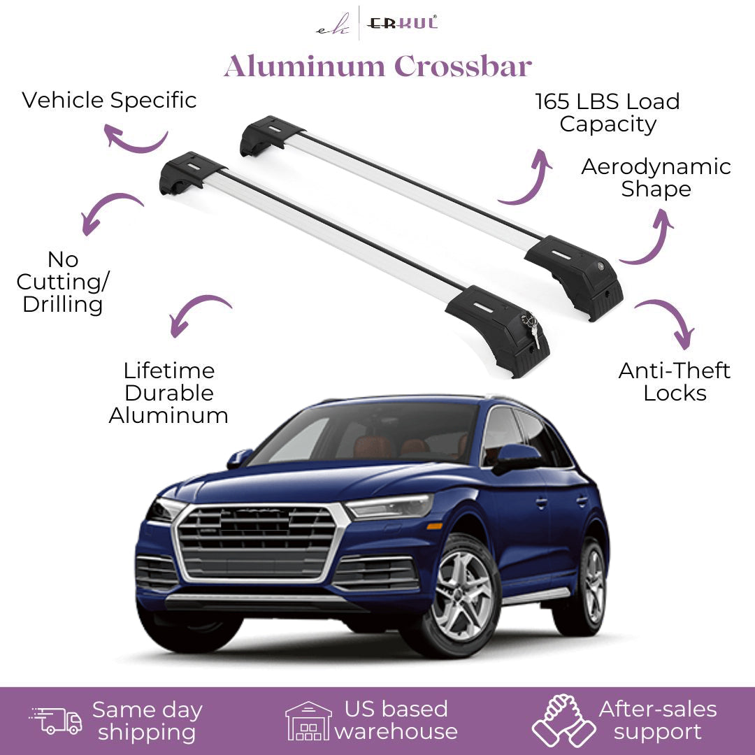 Erkul Roof Rack Cross Bars Fits Audi Q5 / SQ5 2018-2025 Fits Flush Rails Silver