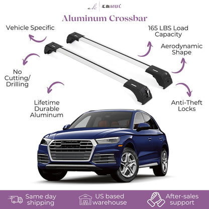 Erkul Roof Rack Cross Bars Fits Audi Q5 / SQ5 2018-2025 Fits Flush Rails Silver