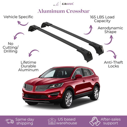 Erkul Roof Rack Cross Bars Fits Lincoln MKC 2015-2019 Fits Flush Rails Black