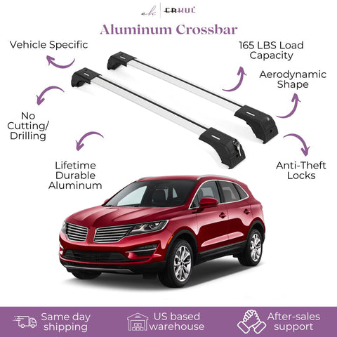 ERKUL Roof Rack Cross Bars for Lincoln MKC 2015-2019 | Aluminum Crossbars with Anti Theft Lock for Rooftop | Compatible with Flush Rails - Silver