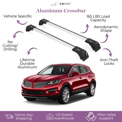 Erkul Roof Rack Cross Bars Fits Lincoln MKC 2015-2019 Fits Flush Rails Silver