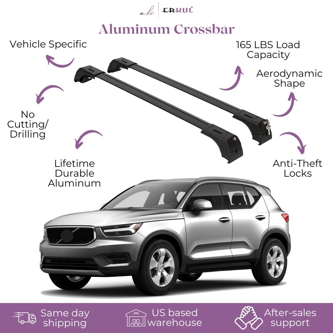 Erkul Roof Rack Cross Bars Fits Volvo XC-40 2019-2025 Fits Flush Rails Black