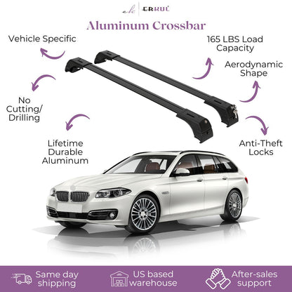 Erkul Roof Rack Crossbars Fits BMW 5 Seri̇ Estate (F11) 2010-2017 Aluminum Black