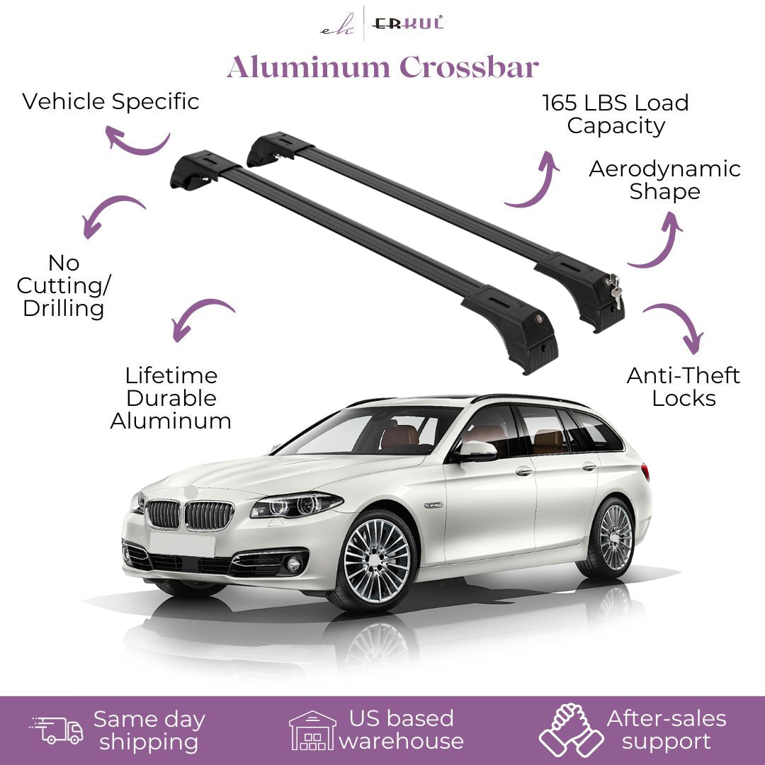 Erkul Roof Rack Crossbars Fits BMW 5 SeriÌ‡ Estate (F11) 2010-2017 Aluminum Black