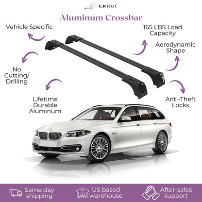 Erkul Roof Rack Crossbars Fits BMW 5 SeriÌ‡ Estate (F11) 2010-2017 Aluminum Black