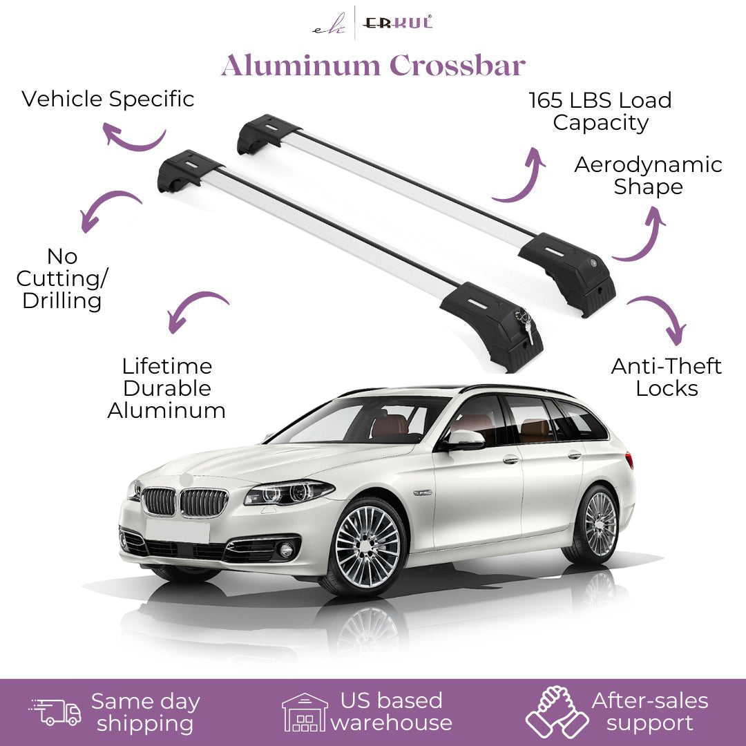 Erkul Roof Rack Crossbars Fit BMW 5 SeriÌ‡ Estate (F11) 2010-2017 Aluminum Silver