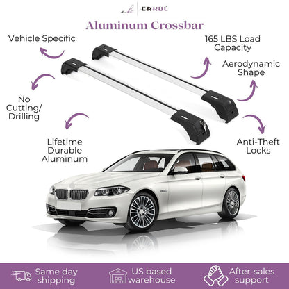 Erkul Roof Rack Crossbars Fit BMW 5 SeriÌ‡ Estate (F11) 2010-2017 Aluminum Silver