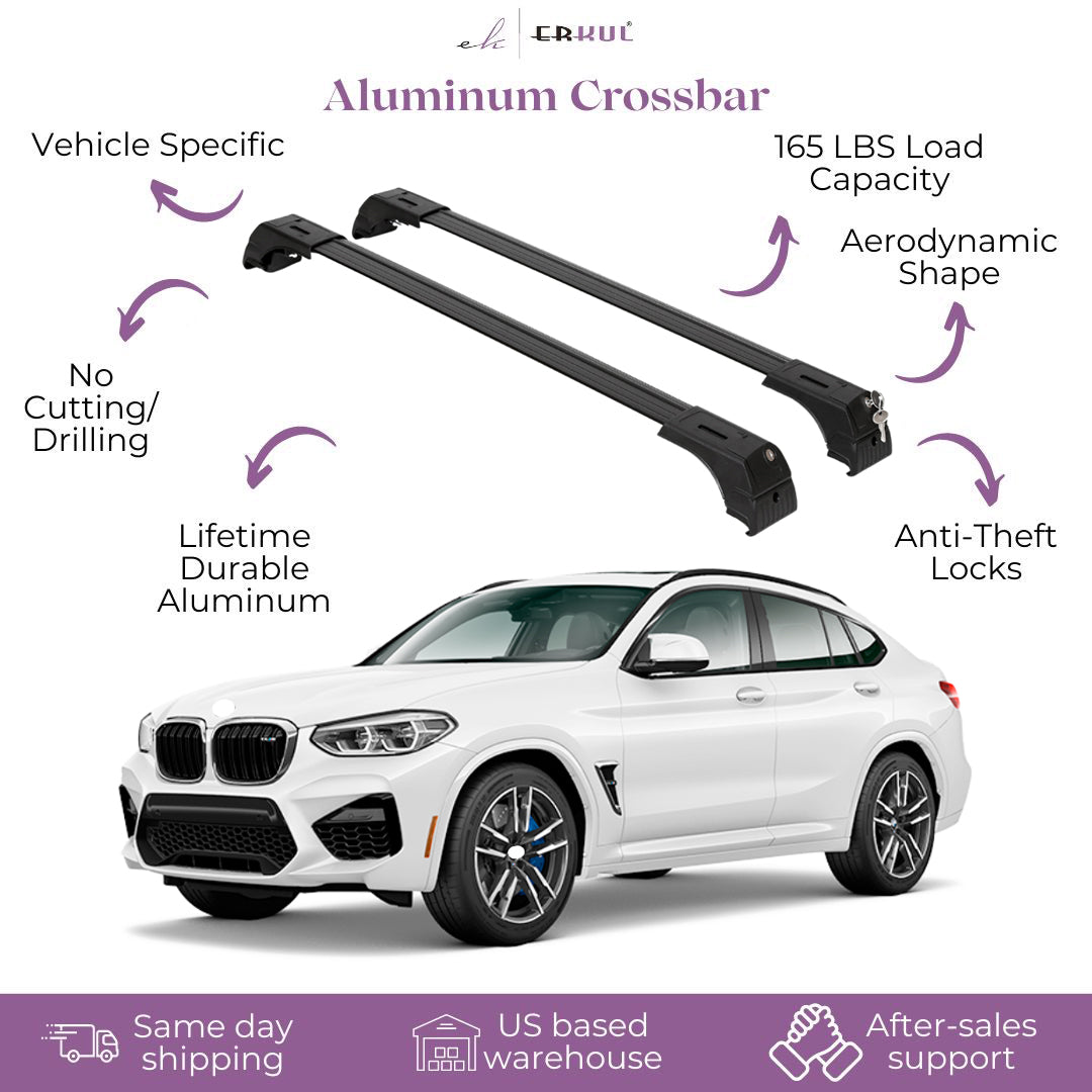 Erkul Roof Rack Cross Bars Fits BMW X4 2014-2018 Fits Flush Rails Black