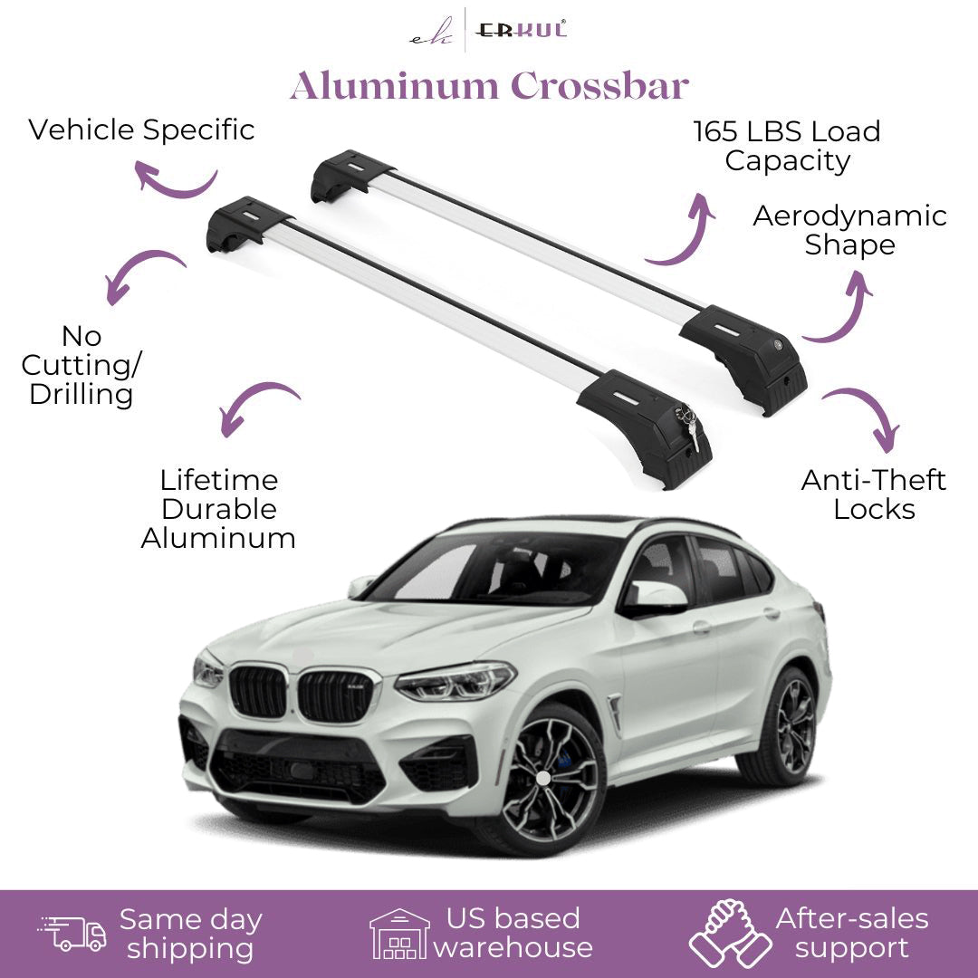 Erkul Roof Rack Cross Bars Fits BMW X4 2019-2025 Fits Flush Rails Silver