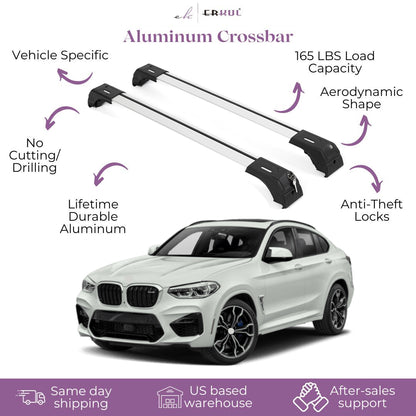 Erkul Roof Rack Cross Bars Fits BMW X4 2019-2025 Fits Flush Rails Silver