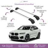 ERKUL Roof Rack Cross Bars for BMW X4 G02 2019-2024 | Aluminum Crossbars with Anti Theft Lock for Rooftop | Compatible with Flush Rails - Silver