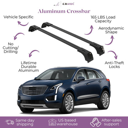 Erkul Roof Rack Cross Bars Fits Cadillac XT5 2016-2025 Fits Flush Rails Black