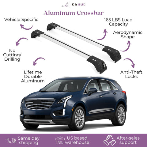 ERKUL Roof Rack Cross Bars for Cadillac XT5 2016-2024 | Aluminum Crossbars with Anti Theft Lock for Rooftop | Compatible with Flush Rails - Silver