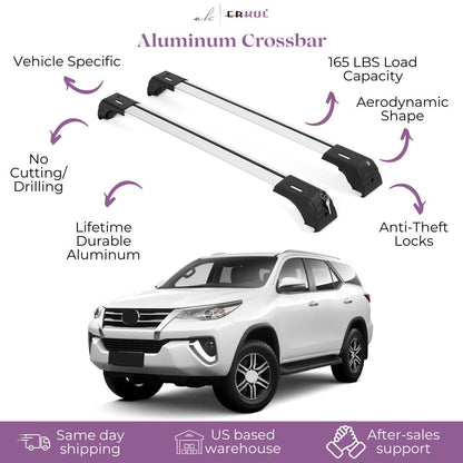 ERKUL Roof Rack Cross Bars for Toyota Fortuner 2015-2023  - Silver