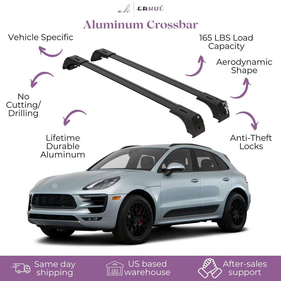 Erkul Roof Rack Cross Bars Fits Porsche Macan 2015-2025 Fits Flush Rails Black