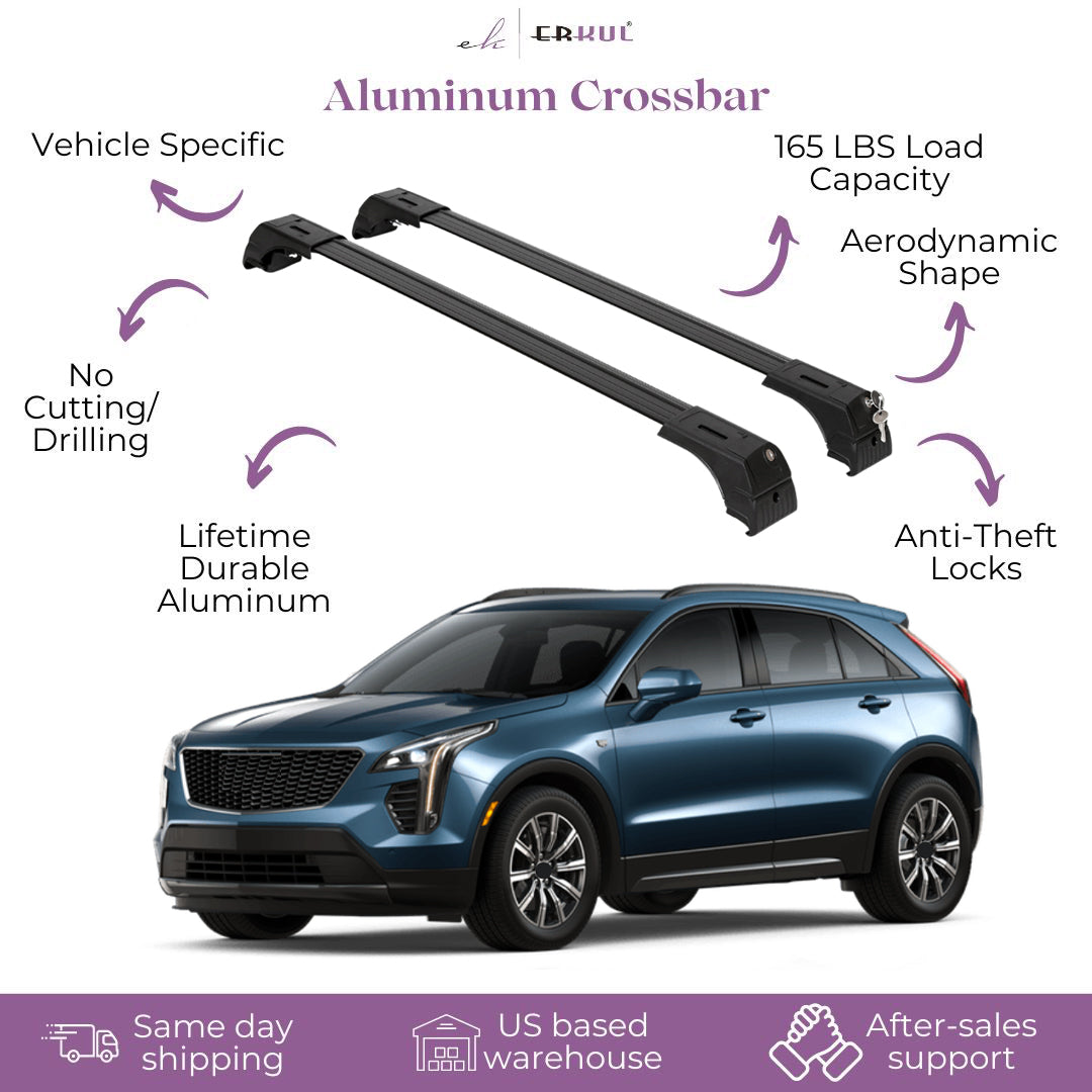 Erkul Roof Rack Cross Bars Fits Cadillac XT4 2019-2025 Fits Flush Rails Black