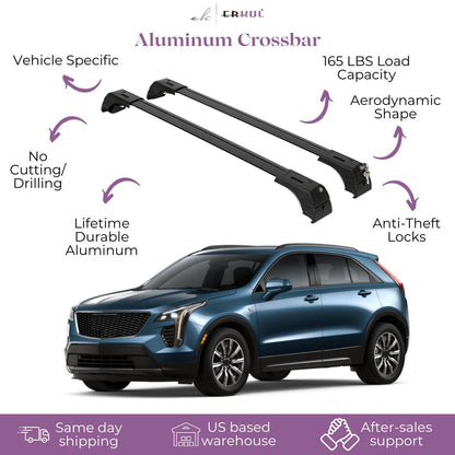 Erkul Roof Rack Cross Bars Fits Cadillac XT4 2019-2025 Fits Flush Rails Black