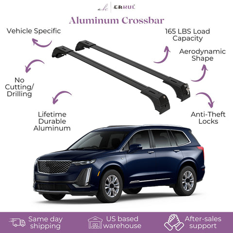 ERKUL Roof Rack Cross Bars for Cadillac XT6 2020-2023 | Aluminum Crossbars with Anti Theft Lock for Rooftop | Compatible with Flush Rails - Black