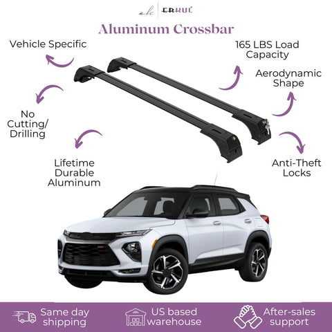 ERKUL Roof Rack Cross Bars for Chevrolet Chevy Trailblazer 2021-2024 | Aluminum Crossbars with Anti Theft Lock for Rooftop | Compatible with Flush Rails - Black