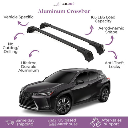 Erkul Roof Rack Cross Bars Fits Lexus UX 250h 2019-2025 Fits Flush Rails Black