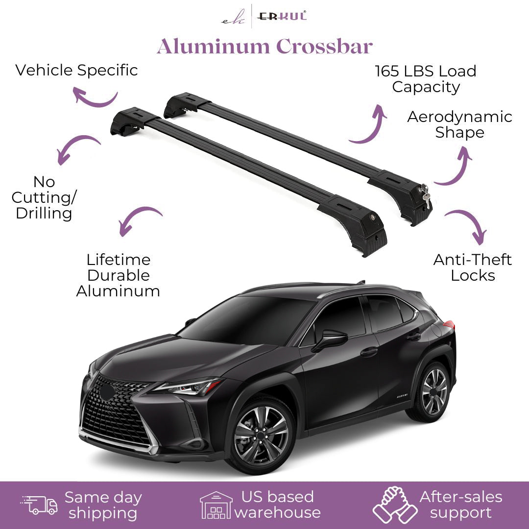 Erkul Roof Rack Cross Bars Fits Lexus UX 250h,ÃƒÆ’Ã†â€™ÃƒÂ¢Ã¢â€šÂ¬Ã…Â¡ÃƒÆ’Ã¢â‚¬Å¡Ãƒâ€šÃ‚Â 300h 2019-2025 Fits Flush Rails Black