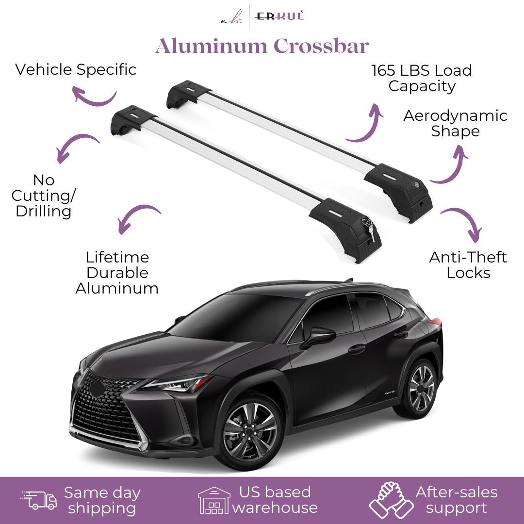 Erkul Roof Rack Cross Bars Fits Lexus UX 250h, ÃƒÆ’Ã†â€™ÃƒÂ¢Ã¢â€šÂ¬Ã…Â¡ÃƒÆ’Ã¢â‚¬Å¡Ãƒâ€šÃ‚Â 300h 2019-2025 Fits Flush Rails Silver